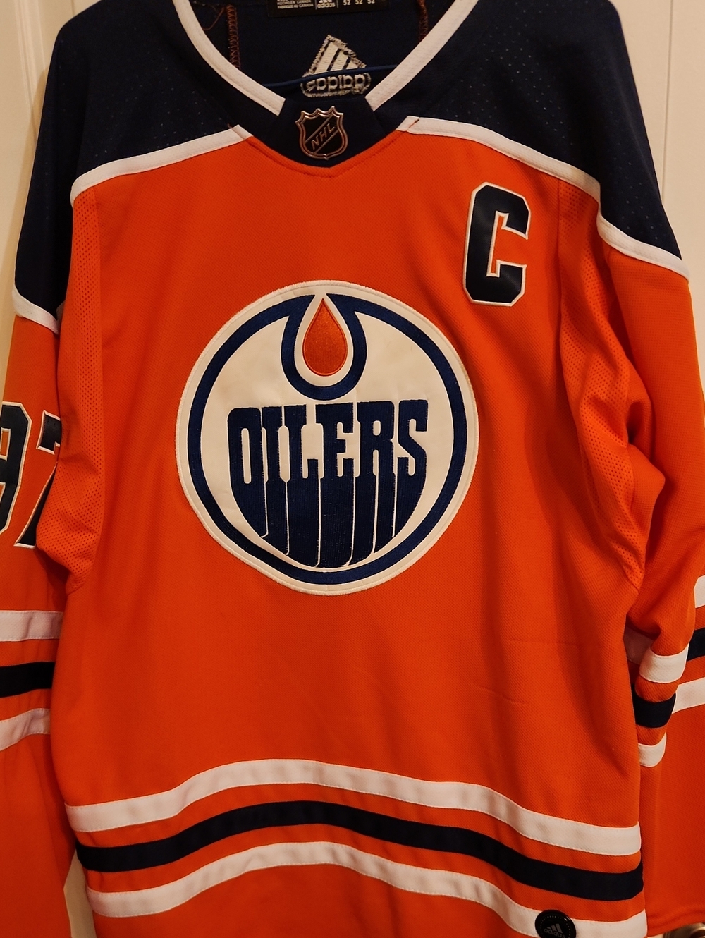 adidas NHL Orange & Navy Edmonton Oilers Captain Hockey Jersey #97 McDAVID
